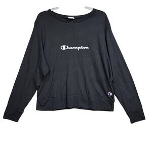 Champion Long Sleeve Loungewear Sleep Shirt Crew Neck T-Shirt Black XL